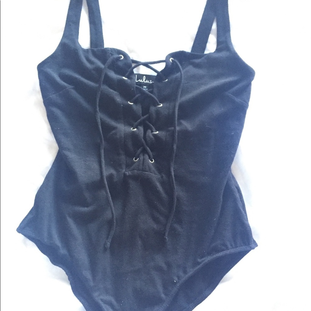 Lulus M black lace-up bodysuit